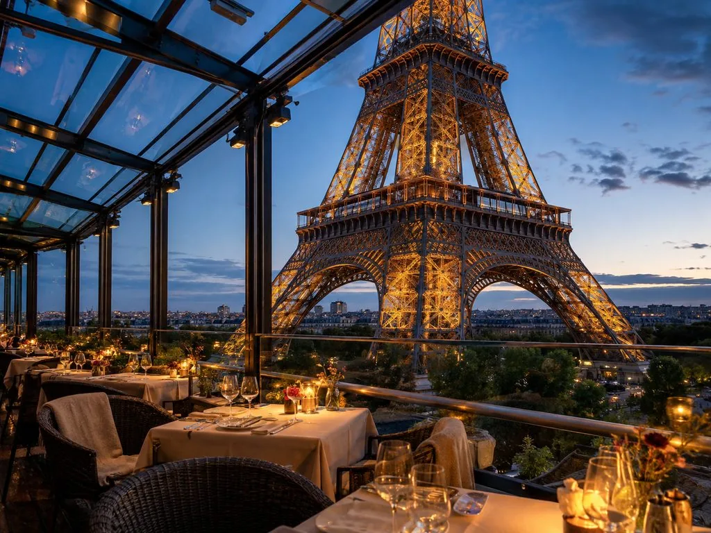 Der Eiffelturm vom Quai Branly aus gesehen, etwa 300 m entfernt
